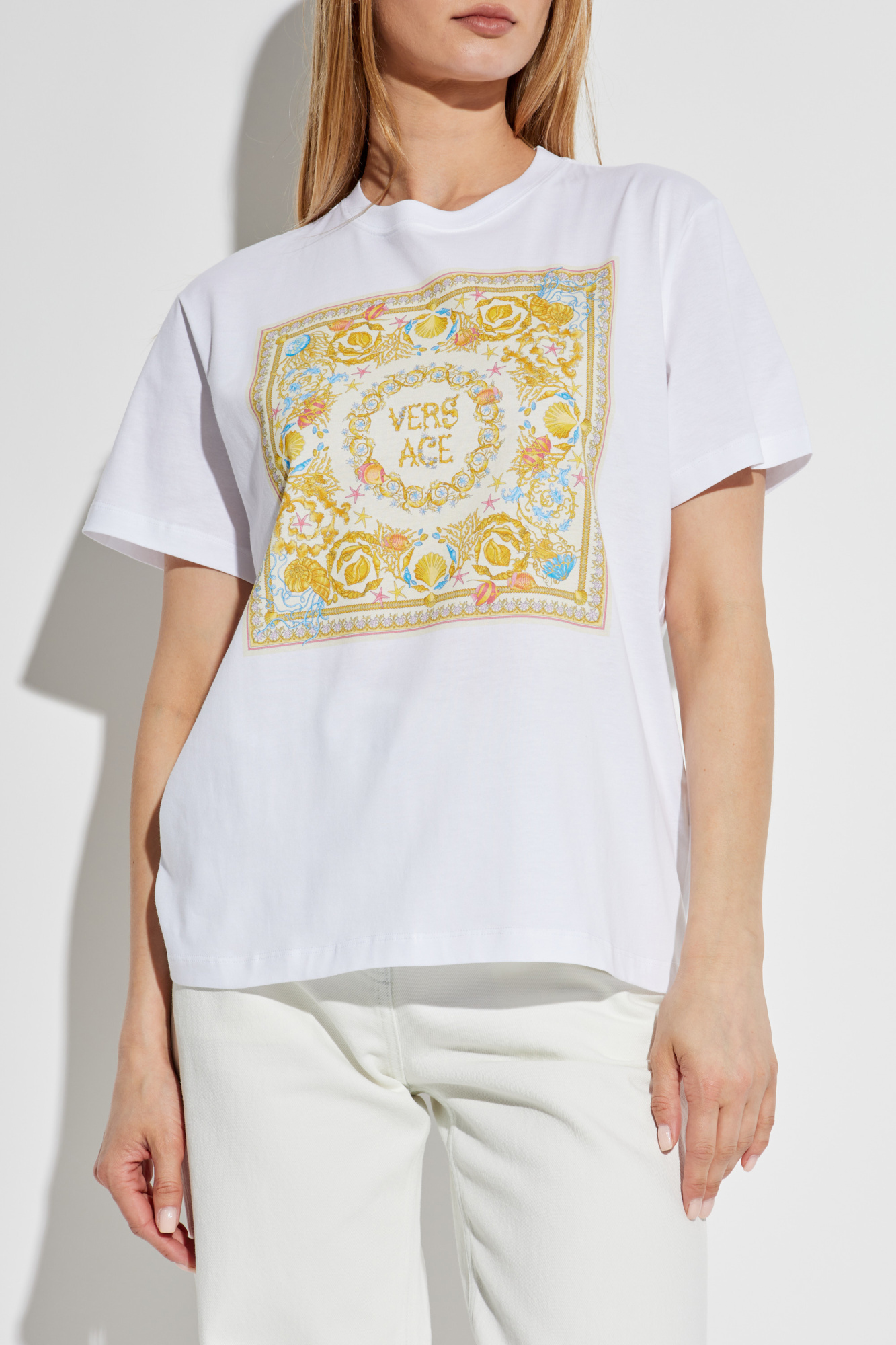 White T-shirt with colorful print Versace - Vitkac France
